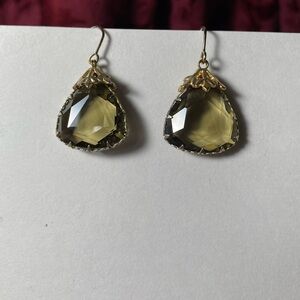 12 Days of Deals - Day 5. Smokey Green Glass Teardrop Dangle Earrings.